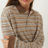 Serena Polo Shirt — Brown Shadow Stripe